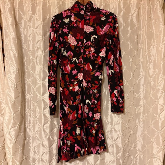 A.L.C. Marcel Floral Print Dress Black Red Silk Midi High Neck Long Sleeves - Picture 8 of 15